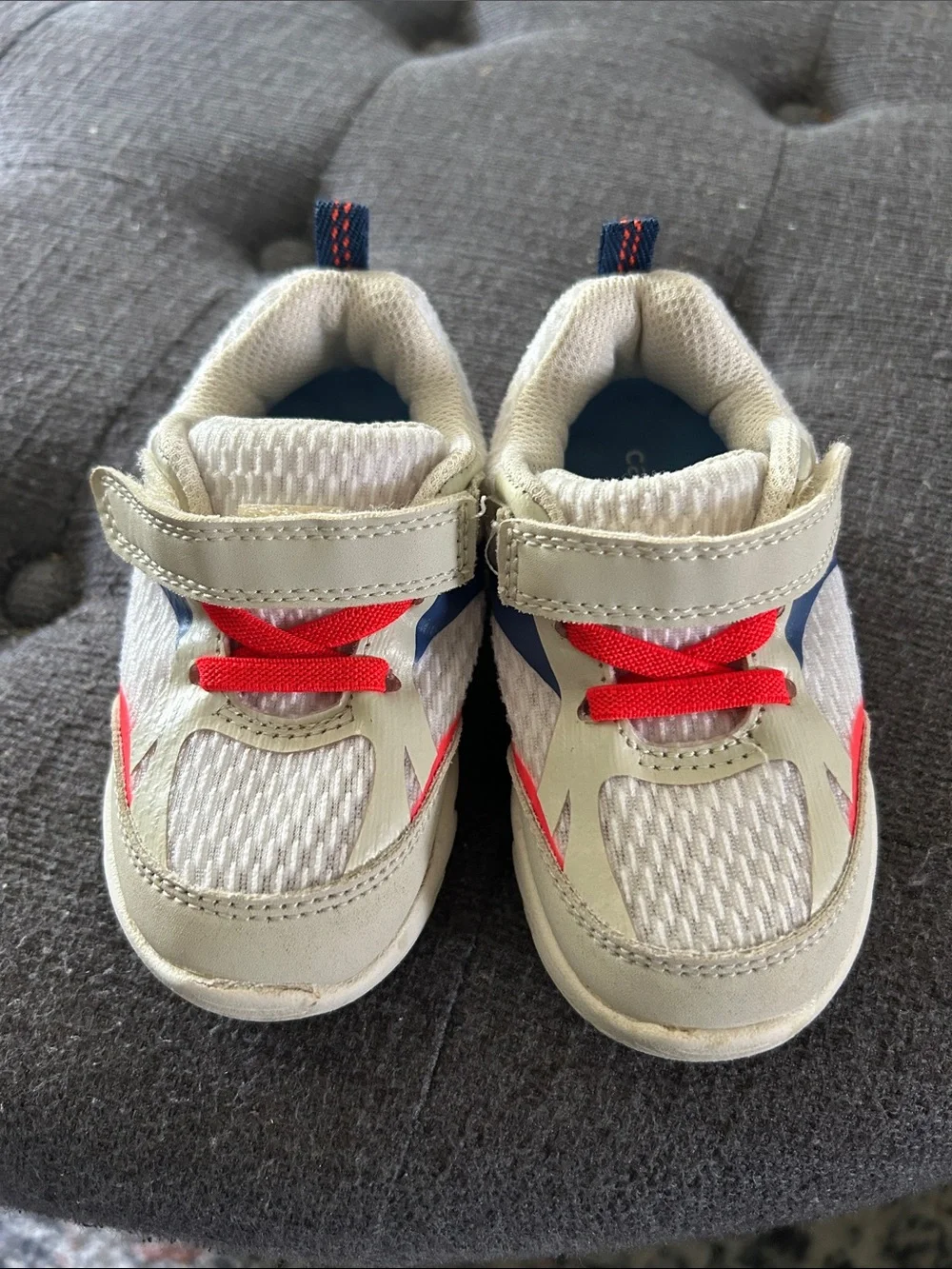 Carter's Cream and Red Toddler Athletic Sneakers with Hook-and-Loop Strap